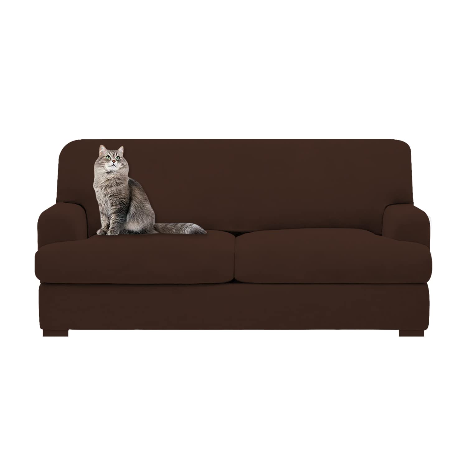 Molasofa T Cushion Loveseat Slipcover With 2 Individual T Cushion Shape Seat Covers,3 Pieces Stretchable Washable Non-Pilling Non-Slip Love Seat Covers Covers(Oversized Loveseat,Chocolate)