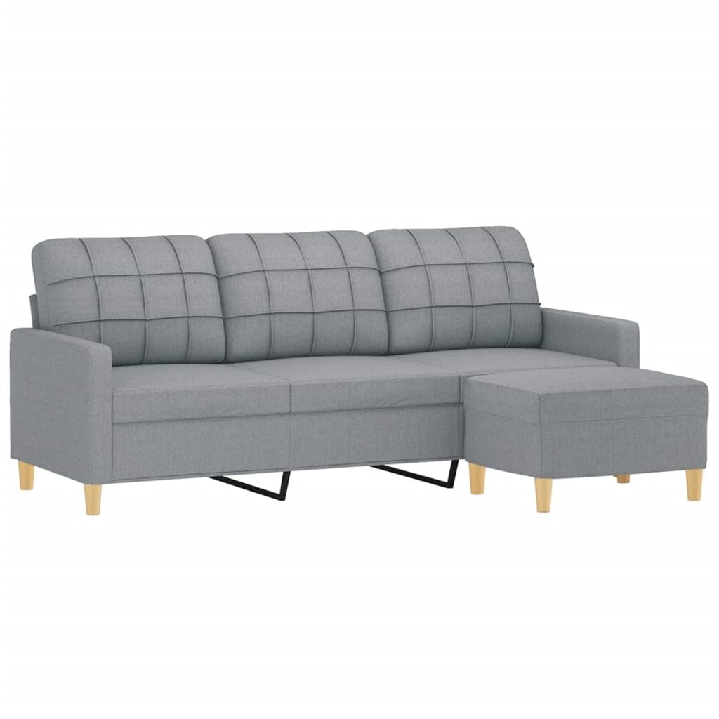 vidaXL Light Gray Fabric 3-Seater Sofa with Footstool - Modern Design, Comfortable and Breathable Material, Compact Size for Any Living Space
