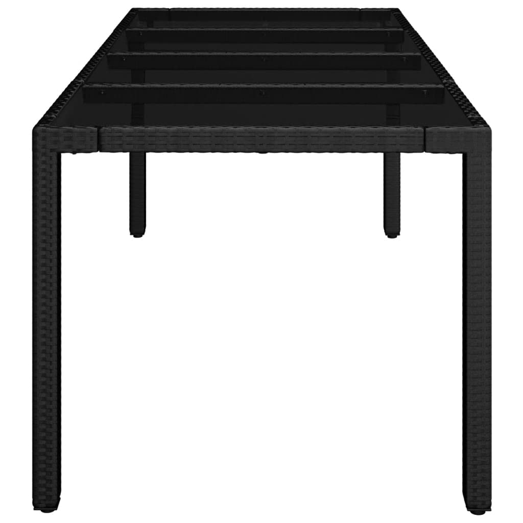 vidaXL Patio Table with Rectangular Glass Top in Black, Weather-Resistant Poly Rattan Construction, Designed for Outdoor Spaces like Gardens and Patios, 74.8"x35.4"x29.5", Durable and Easy to Maintain