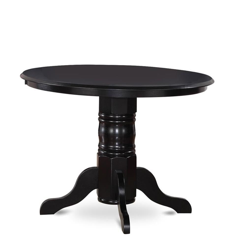 East West Furniture SHKE3-BLK-LC 3 Piece Kitchen Table & Chairs Set Contains a Round Dining Room Table with Pedestal and 2 Faux Leather Dining Room Chairs, 42x42 Inch, Black