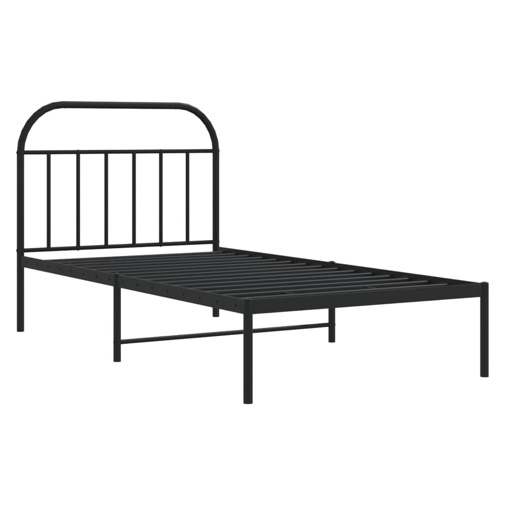 vidaXL Steel Single Bed Frame with Extra Storage Space & Supportive Headboard, Ideal for Bedroom - Robust, Breathable & Durable Design, Black