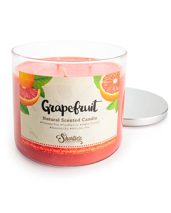 Grapefruit Highly Scented Natural 3 Wick Candle, Essential Fragrance Oils, 100% Soy, Phthalate & Paraben Free, Clean Burning, 14