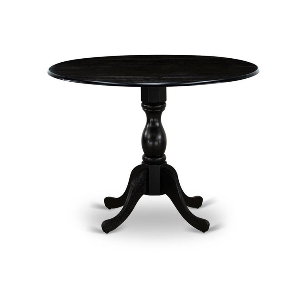 East West Furniture DMGA3-ABK-50 3 Piece Dinette Set for Small Spaces Contains a Round Dining Table with Dropleaf and 2 Dark Gotham Linen Fabric Parson Chairs, 42x42 Inch, Wirebrushed Black