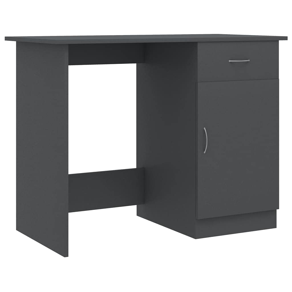 vidaXL Desk Computer Desk Home Office Desk with Drawer Gray Engineered Wood