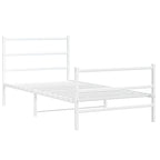 vidaXL White Metal Single Bed Frame with Headboard/Footboard for Bedroom - 39.4"x78.7" Mattress Support