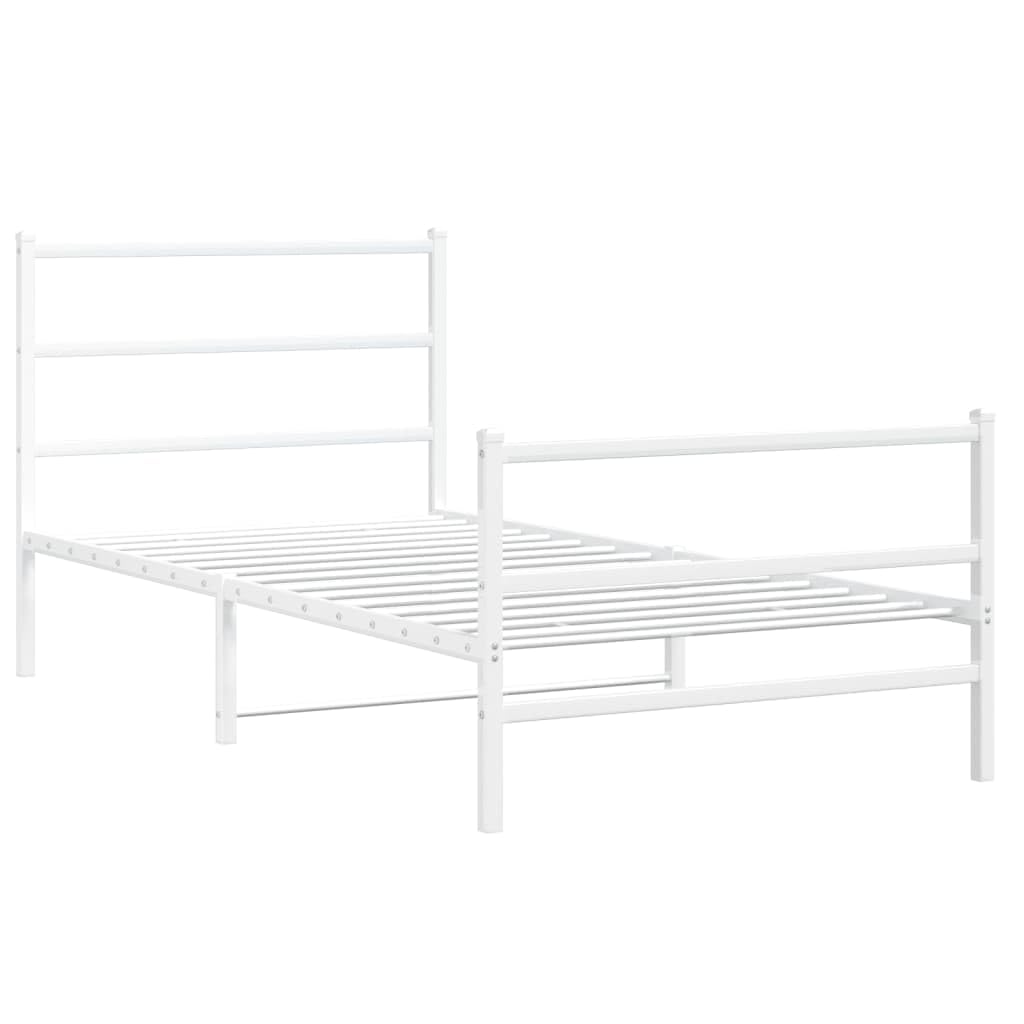 vidaXL White Metal Single Bed Frame with Headboard/Footboard for Bedroom - 39.4"x78.7" Mattress Support