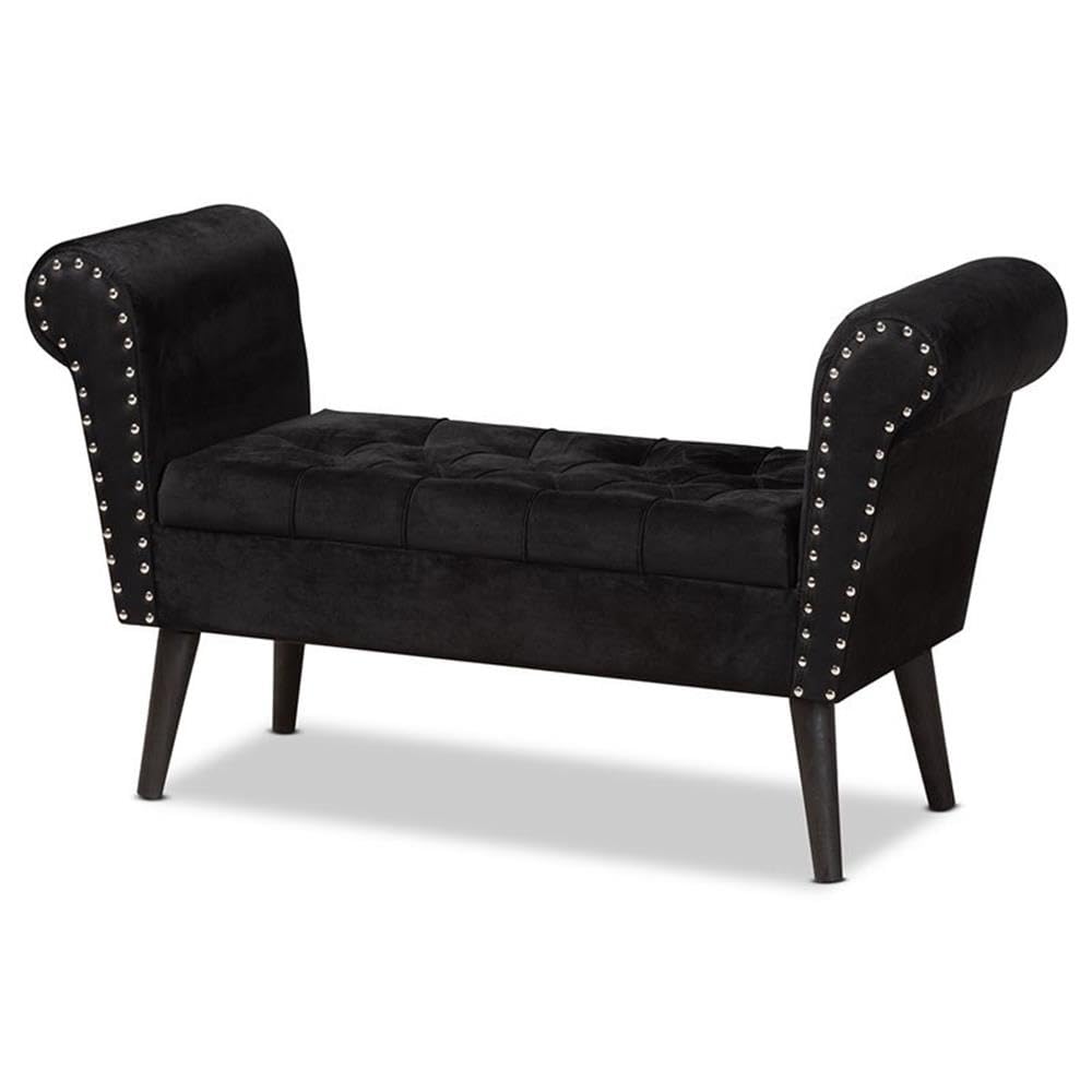 Baxton Studio Hanayo Black Velvet Fabric Upholstered Black Finished Wood Bench