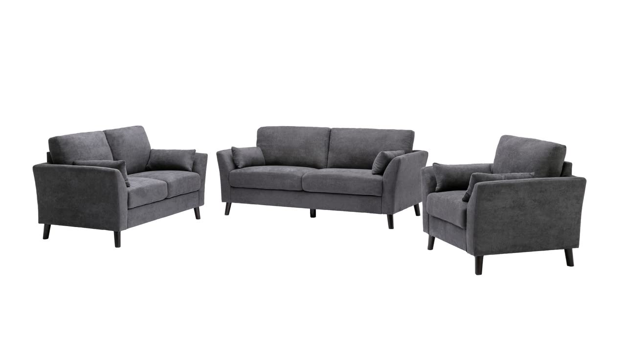 Lilola Home Damian Gray Velvet Fabric Sofa Loveseat Living Room Set - Thumbnail 4