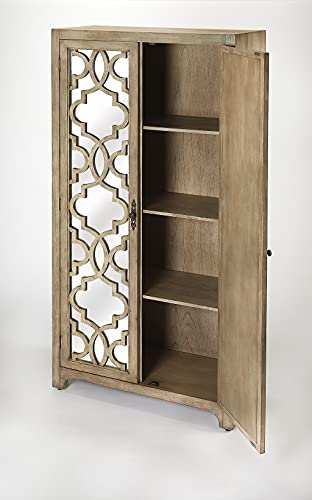 HomeRoots Natural Wood Mindy Hardwood Solids, MDF, Particle Board Morjanna Greige Mirrored Armoire