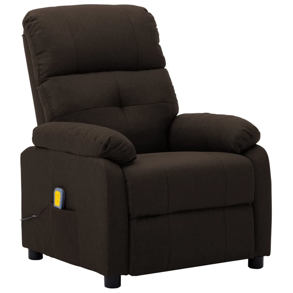 vidaXL Adjustable Massage Recliner - Dark Brown Fabric - High Comfort with Heating Function, Durable Upholstery, Side Pocket & Easy Assembly
