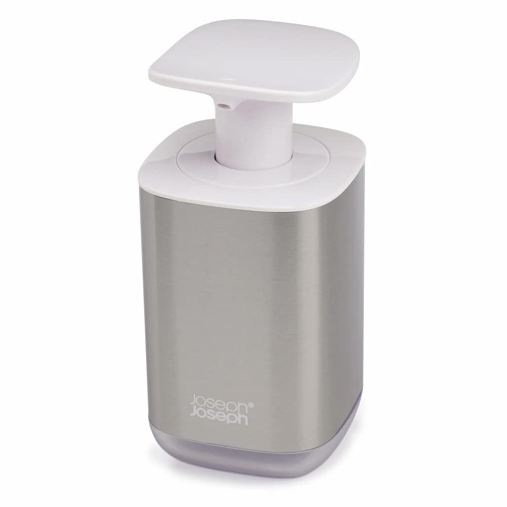 Joseph Joseph Presto Stainless-Steel Hygienic Easy-Push Soap Dispenser with Wide Pump, White