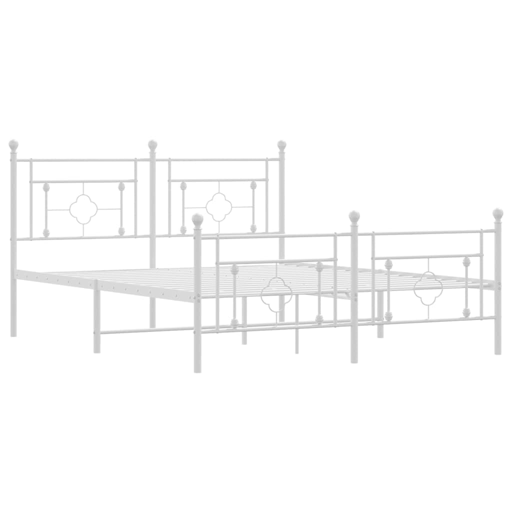 vidaXL 10'' Metal Queen Bed Frames with Headboard and Footboard, Platform Bed Frame with Strong Metal Slats Support, Under Bed Storage, Noise Free, White, Without Mattress