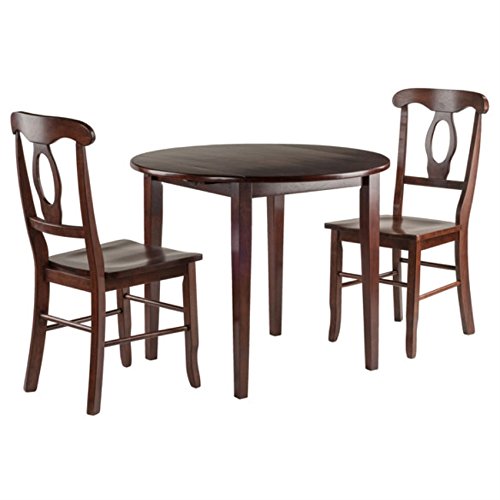 Ergode Exquisite Dining Set | Double Drop Leaf Table | Ladder Back Chairs | Solid Wood | Walnut Finish | (94388-VV)
