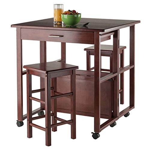 Ergode Obsidian 3-Piece Counter Table Set | Sleek Design | Black Veneer Top | Easy Assembly | 2 Black Square-Leg Stools | (94331-VV)