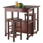 Ergode Obsidian 3-Piece Counter Table Set | Sleek Design | Black Veneer Top | Easy Assembly | 2 Black Square-Leg Stools | (94331-VV)