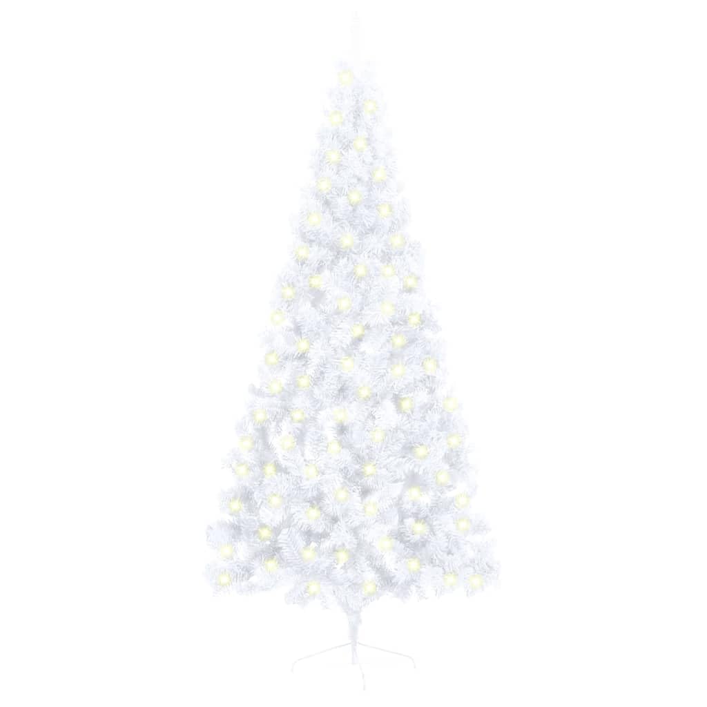 vidaXL Half Pre-lit Christmas Tree with Stand and LED String Lights-70.9&quot; Tall-White PVC Material with Steel Feet for Stability