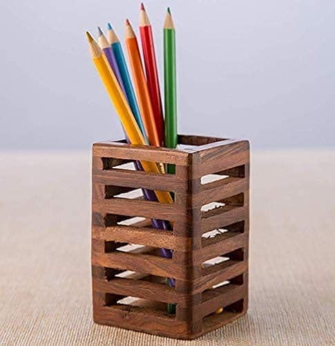 Iblay Handmade Wooden Pen Stand Desk Pen Holder Solid Wood Desk Pen Organizer, Wooden Pencil Holder, Fountain Pen Holder, 4X3X3
