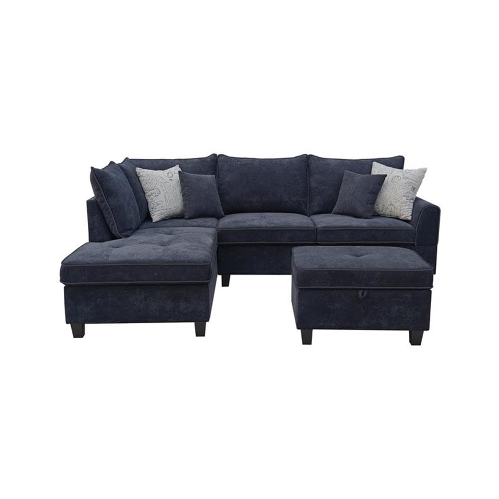 Lilola Home Harmony 99.5' W Black Fabric Sectional Sofa with Left-Facing Chaise and Storage Ottoman