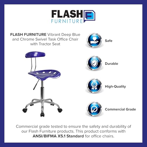 Flash Furniture Elliott Vibrant Deep Blue and Chrome Swivel Task Office Chair with Tractor Seat