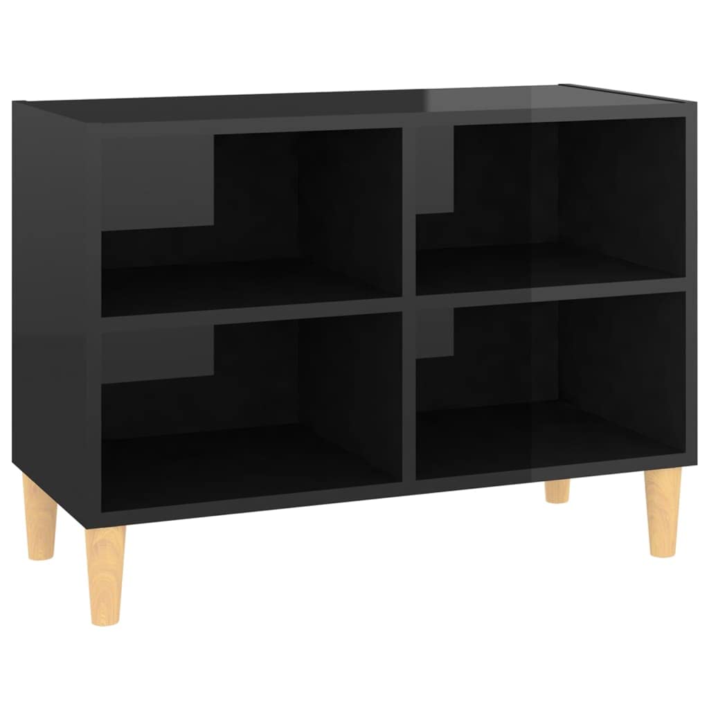 vidaXL TV Cabinet with Solid Wood Legs High Gloss Black 27.4&quot;x11.8&quot;x19.7&quot;