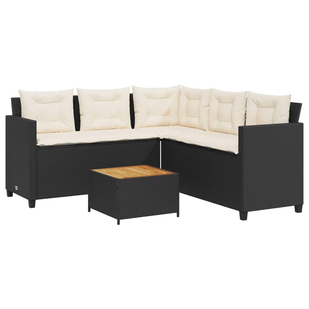 vidaXL Patio Sofa L-Shaped Furniture with Table and Cushions - Black PE Rattan/Steel, Garden/Patio/Deck - 68.9&quot;x68.9&quot;x29.5&quot;