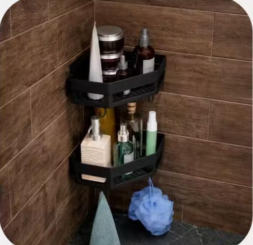 Corner Shower Shelf, Black, Wall Mounted Bathroom Organiser, No Drilling, Pack Of 1