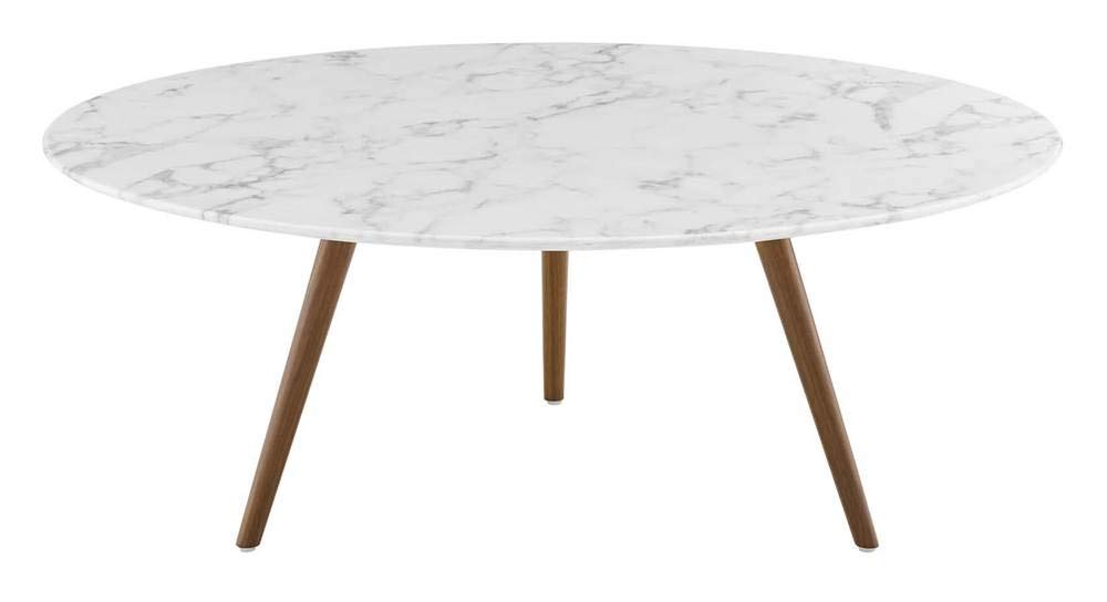 Modway Lippa 40&quot; Mid-Century Modern Round Coffee Table With Tripod Base In Walnut White