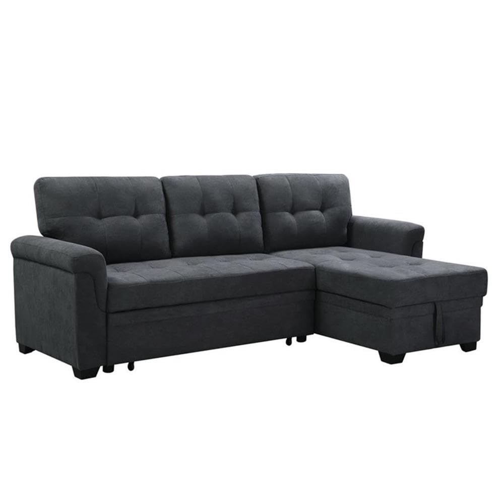 Lilola Home Connor Dark Gray Fabric Reversible Sectional Sleeper Sofa Chaise with Storage