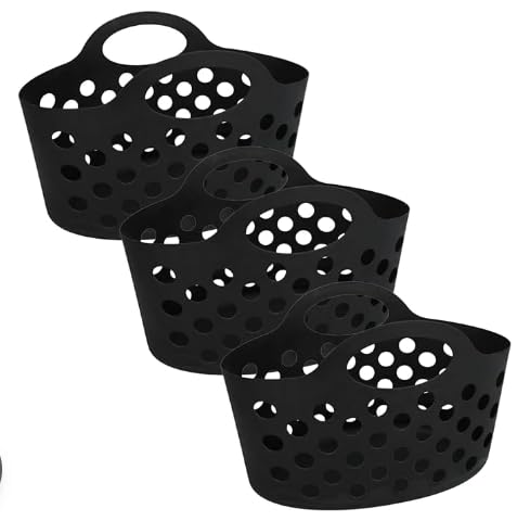 Greenbrier Basket with Handles 3 count Plastic Oval Carry Totes  Black, 842364