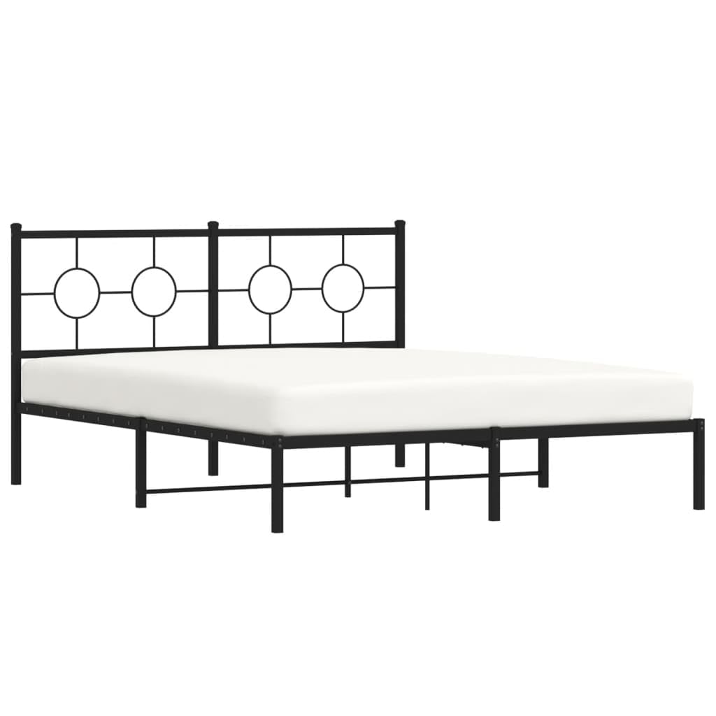 vidaXL Robust Metal Bed Frame with Headboard - Black Steel, 81.5&quot;x61.4&quot;x35.8&quot; - Platform Double Bed for Bedroom with Storage Space