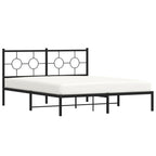 vidaXL Robust Metal Bed Frame with Headboard - Black Steel, 81.5"x61.4"x35.8" - Platform Double Bed for Bedroom with Storage Space