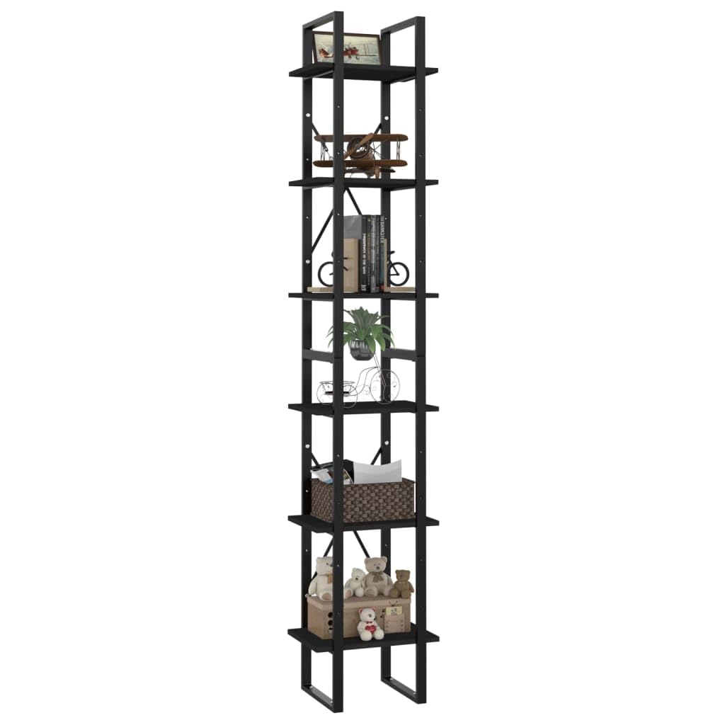 vidaXL 6-Tier Book Cabinet Black 15.7x11.8x82.7 Chipboard