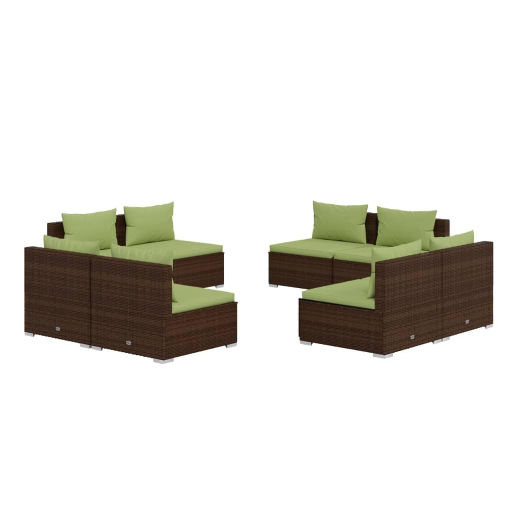 Vidaxl Patio Lounge Set 8 Piece With Cushions Garden Outdoor Lawn Yard Terrace Balcony Seat Seating Sofa Furniture Poly Rattan Brown