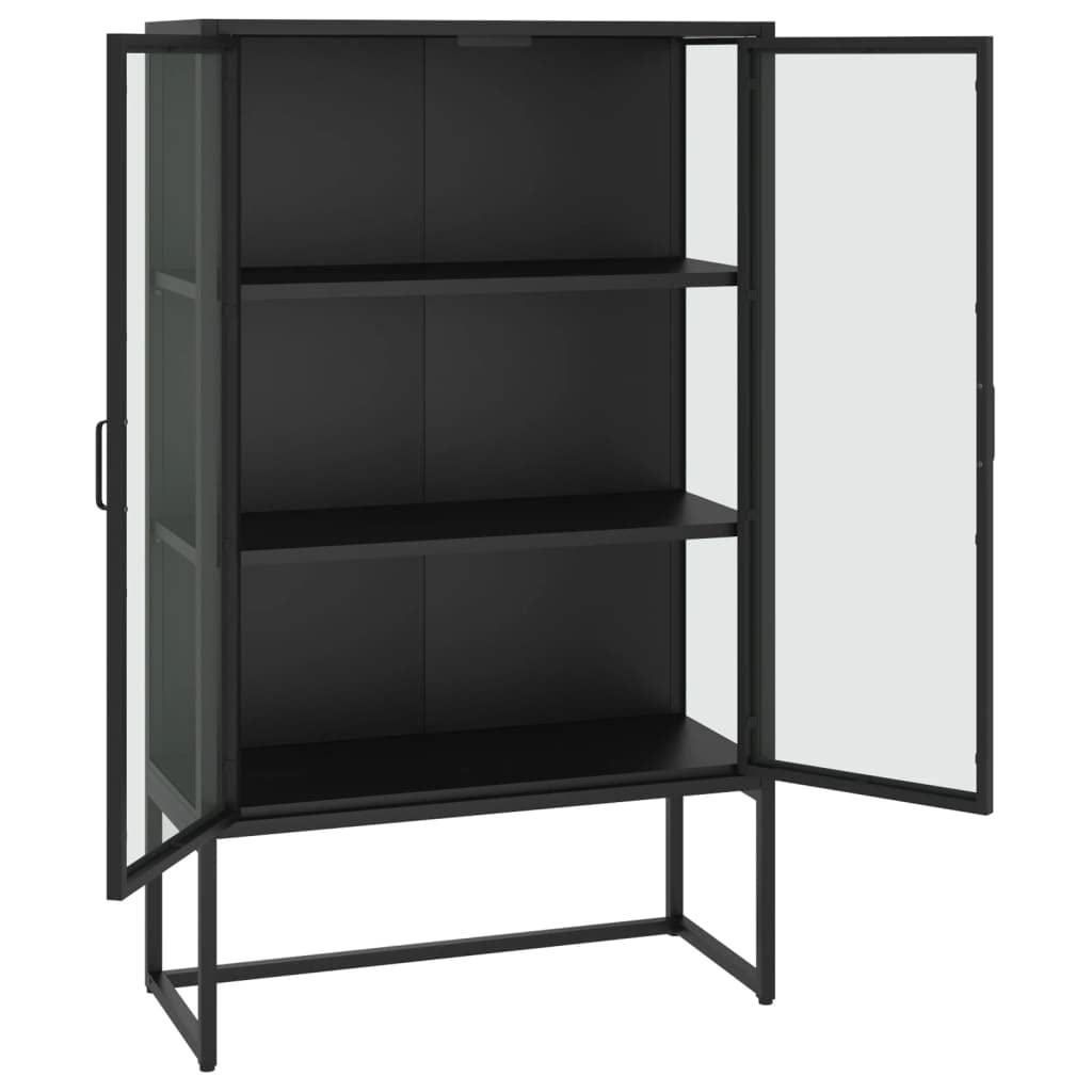 vidaXL Highboard Black 53.1" Steel and Tempered Glass Side Cabinet Furniture