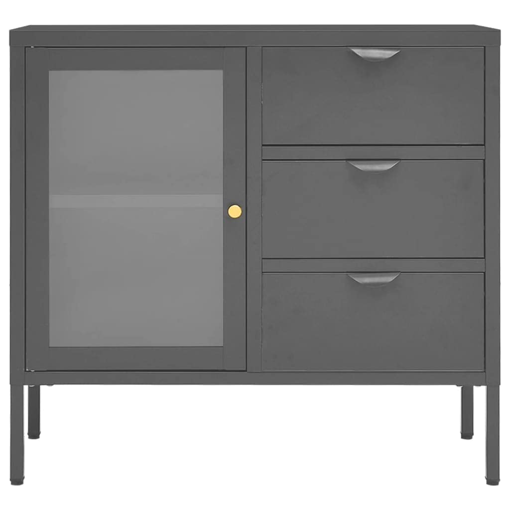 vidaXL Sideboard Anthracite 29.5"x13.8"x27.6" Steel and Tempered Glass
