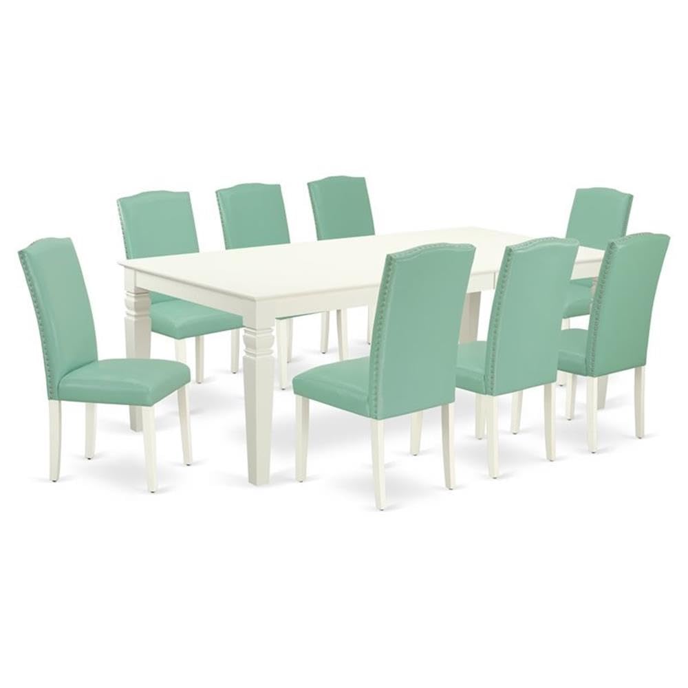 East West Furniture Lgen9-Lwh-57 9 Piece Modern Dining Table Set Includes A Rectangle Wooden Table With Butterfly Leaf And 8 Pond Faux Leather Upholstered Chairs, 42X84 Inch, Linen White