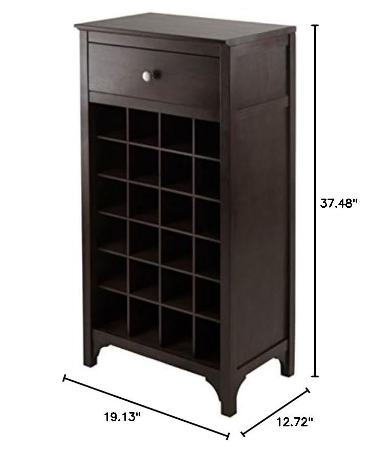 Ergode Alta Wine Storage Shelf | Modern Espresso Finish | 8 Bottle Capacity | Glass Cabinet Door | Accessory Storage | 19.1' W x 12.7' D x 37.4' H (92738-VV)
