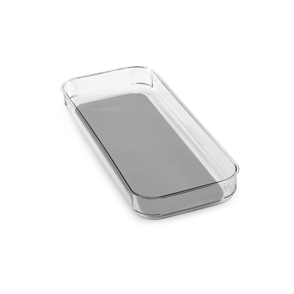 madesmart Antimicrobial 16 x 6 Clear Soft Grip Bin, 16'' x 6'', Light Grey