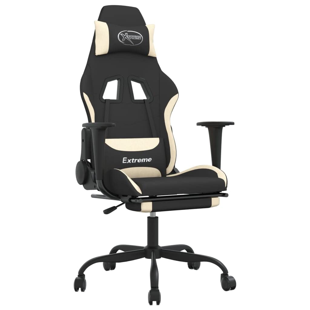 vidaXL Adjustable Gaming Chair with Foam Filled Seat and Backrest, Featuring Footrest and Modern Design, in Black and Cream Fabric, Approximate Dimension: 26&quot; x 49.2&quot; x (41.3&quot;-45.5&quot;).