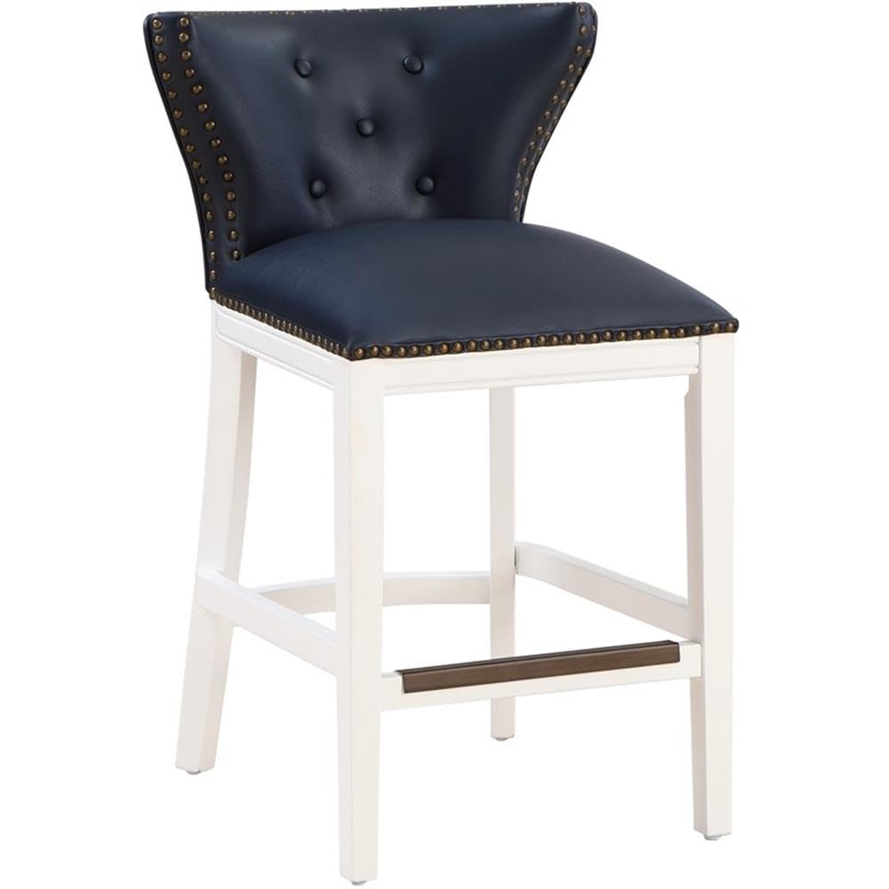 Comfort Pointe Marco 25&quot; Faux Leather & Wood Counter Stool In Blue/White