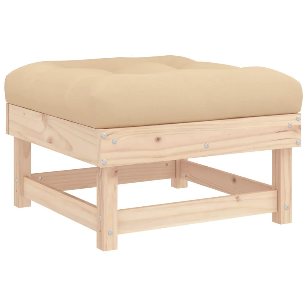 vidaXL - Solid Pine Wood Patio Footstool with Cushion | Sturdy and Stable | Outdoor Garden Furniture | Brown Natural Pine | Comfortable Seating
