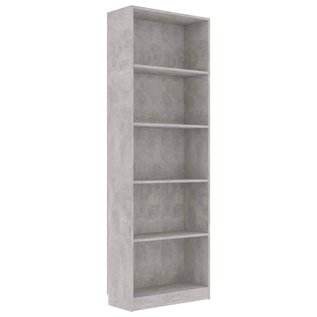 vidaXL 5-Tier Book Cabinet Concrete Gray 23.6&quot;x9.4&quot;x68.9&quot; Chipboard