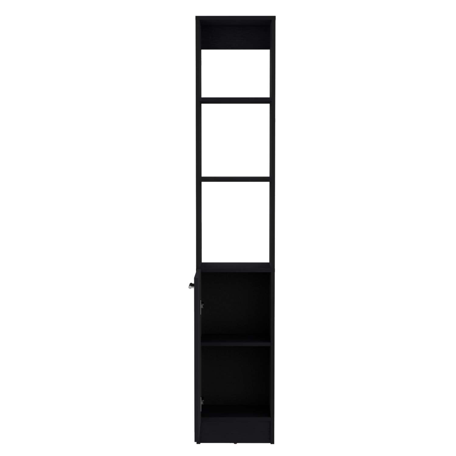 DEPOT E-SHOP Cabinet - Parks Linen, 1 Door, 6 Shelves, Black, Bathroom, Bedroom, Home Office, 70.87x13.03x10.43 inches