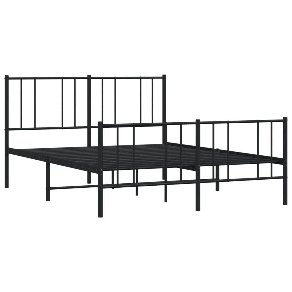 vidaXL Double Bed Frame with Headboard and Footboard, Strong Powder-Coated Steel Construction, Additional Under-Bed Storage Space, Easy Assembly, Black