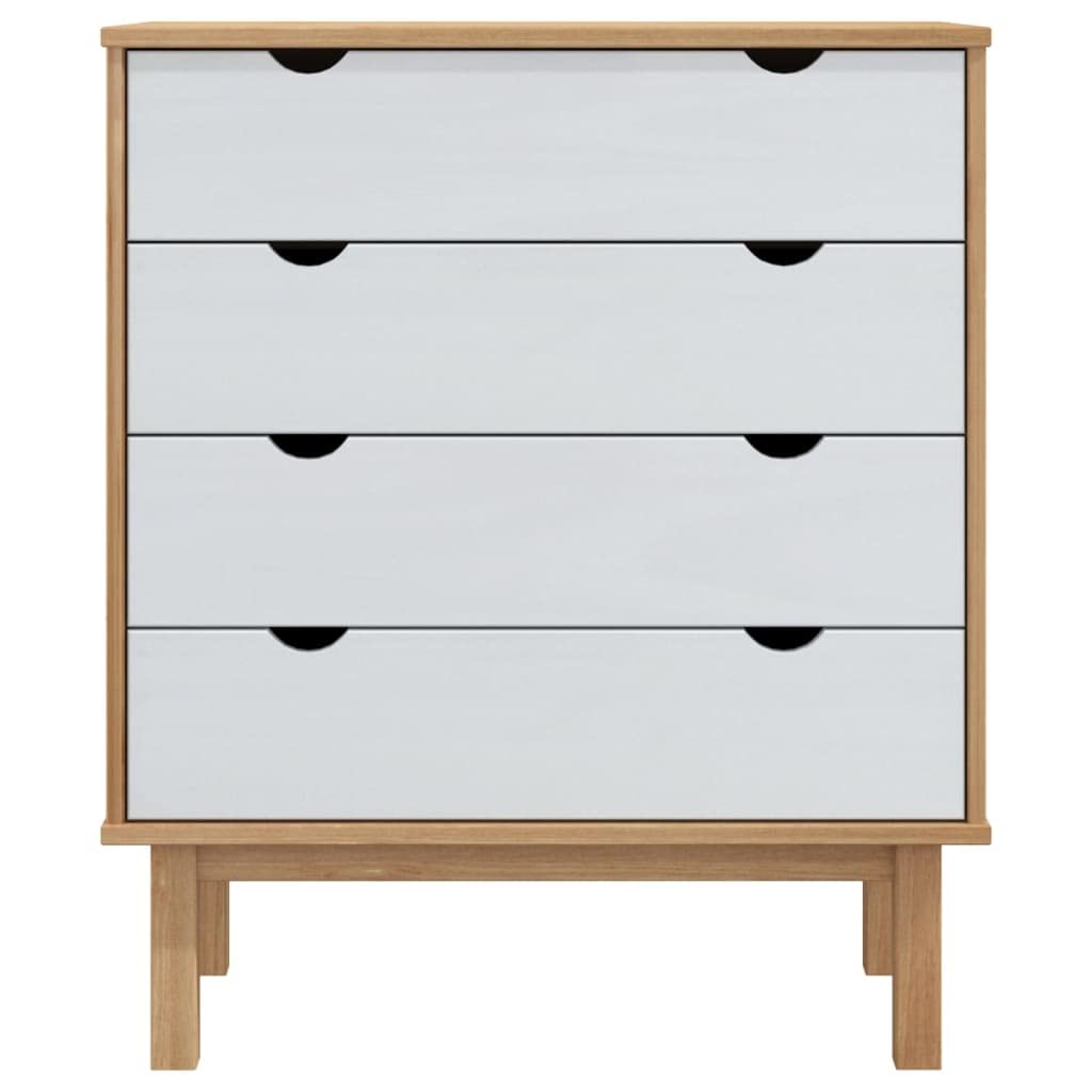 vidaXL Drawer Cabinet OTTA - Brown & White - Scandinavian Solid Wood Pine - 30.1&quot;x15.6&quot;x35.4&quot; - Four Drawers, OTTA Range - Stable and Durable