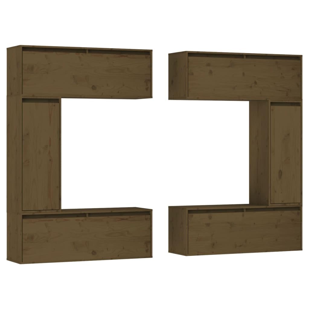 vidaXL Classic TV Cabinets in Solid Pinewood - Honey Brown, Wall Mounted Floating Cabinets, Ideal Storage for Books and Ornaments, Easy to Assemble and Clean