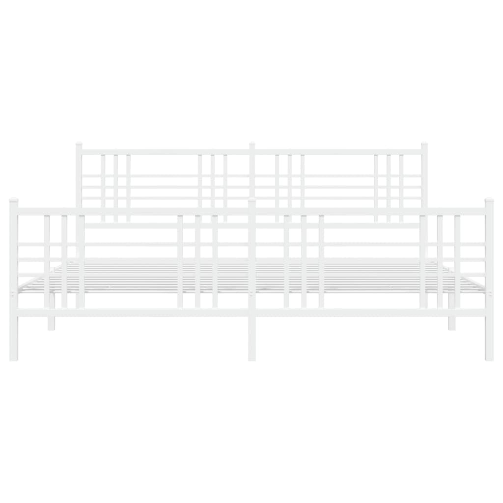 vidaXL Elegant King Metal Bed Frame with Headboard and Footboard in White - Steel Double Bed Base for Bedroom, Easy Assembly, Storage Space
