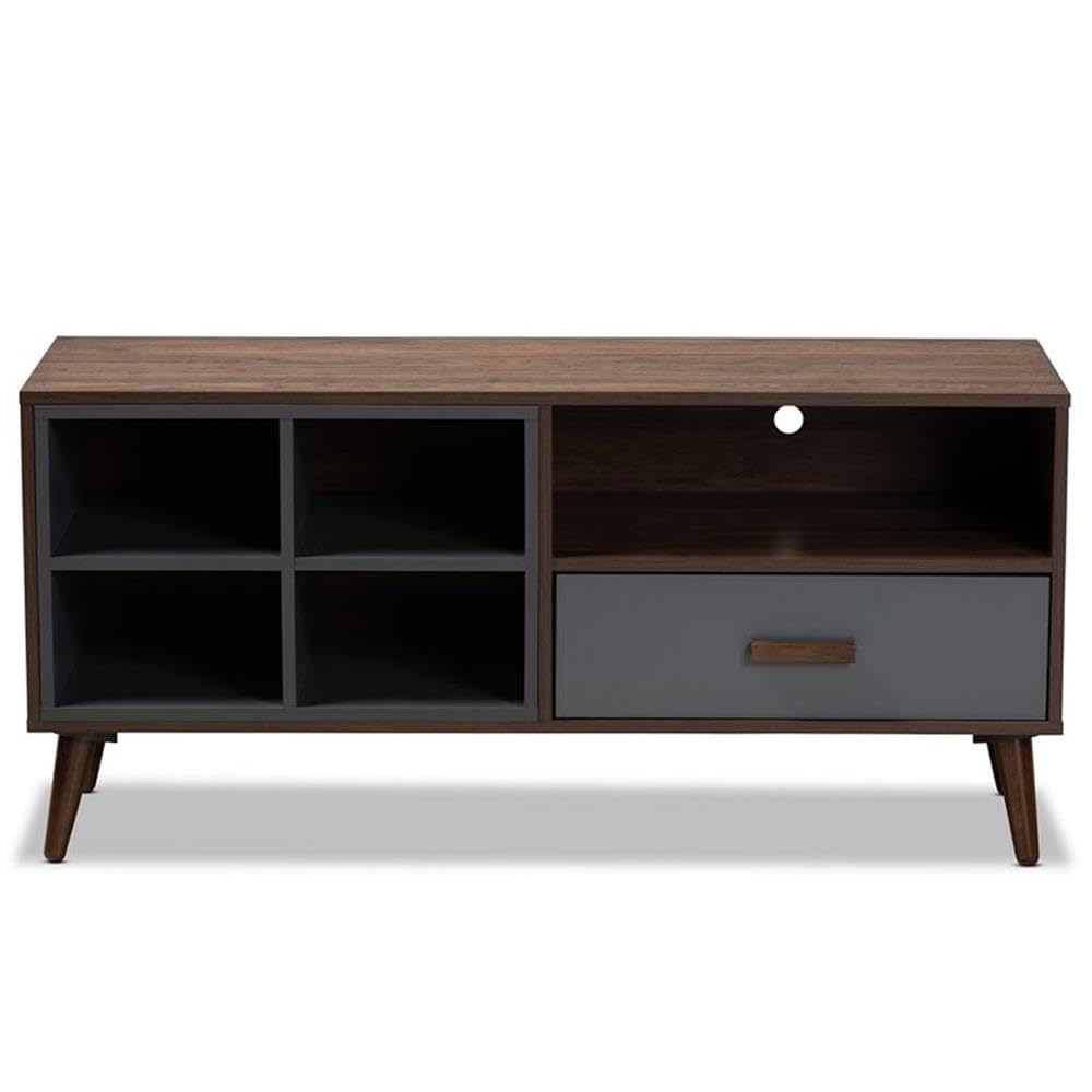 Baxton Studio Garrick Modern and Contemporary Two-Tone Grey and Walnut Brown Finished Wood 1-Drawer TV Stand