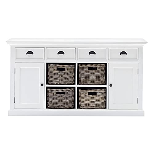 HomeRoots Mahogany, Medium-Density Fibreboard (MDF) Modern Farmhouse White Buffet with Baskets