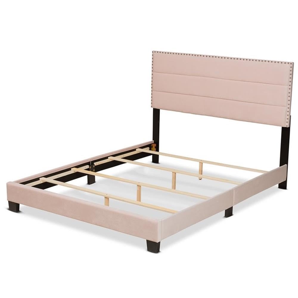 Baxton Studio Tamira Modern and Contemporary Glam Light Pink Velvet Fabric Upholstered Full Size Panel Bed
